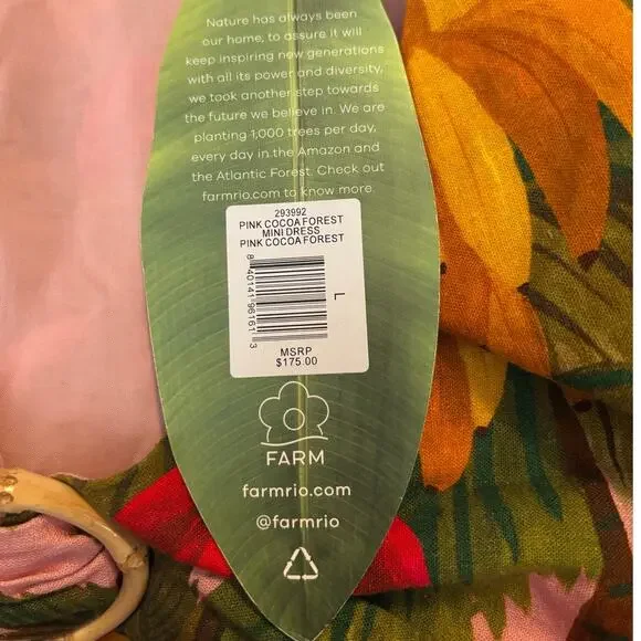 NWT Farm Rio Pink Cocoa Forest Mini Dress Women's Size L Floral Leaf Pink Green - Picture 9 of 11